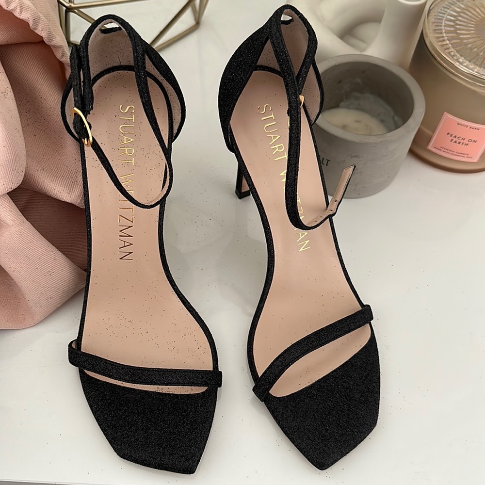 Stuart Weitzman black glitter sandals